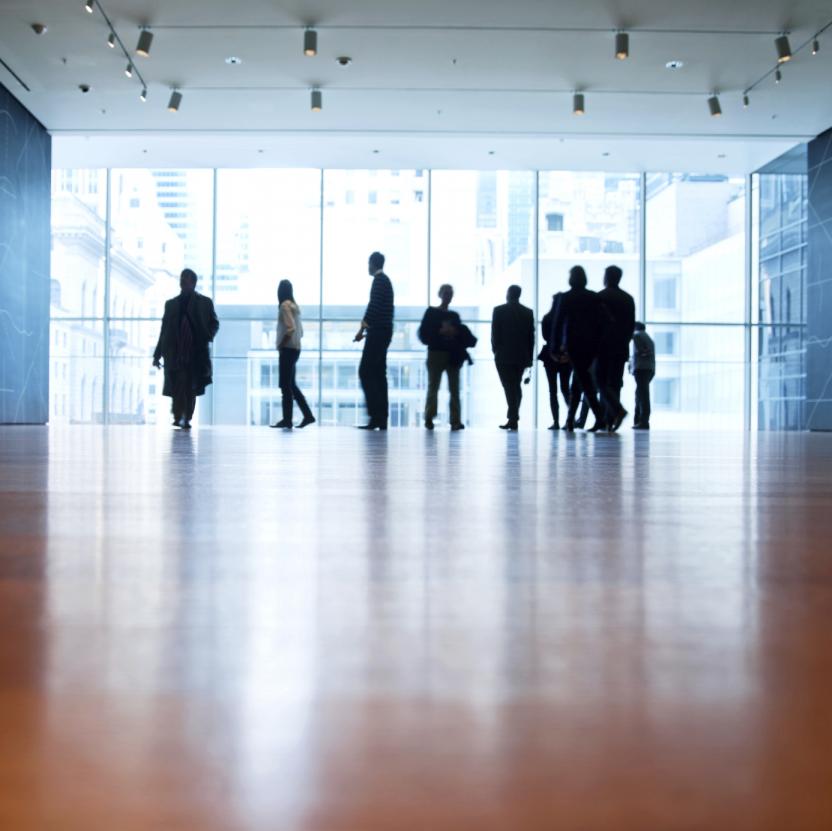 Businesspeople in office lobby